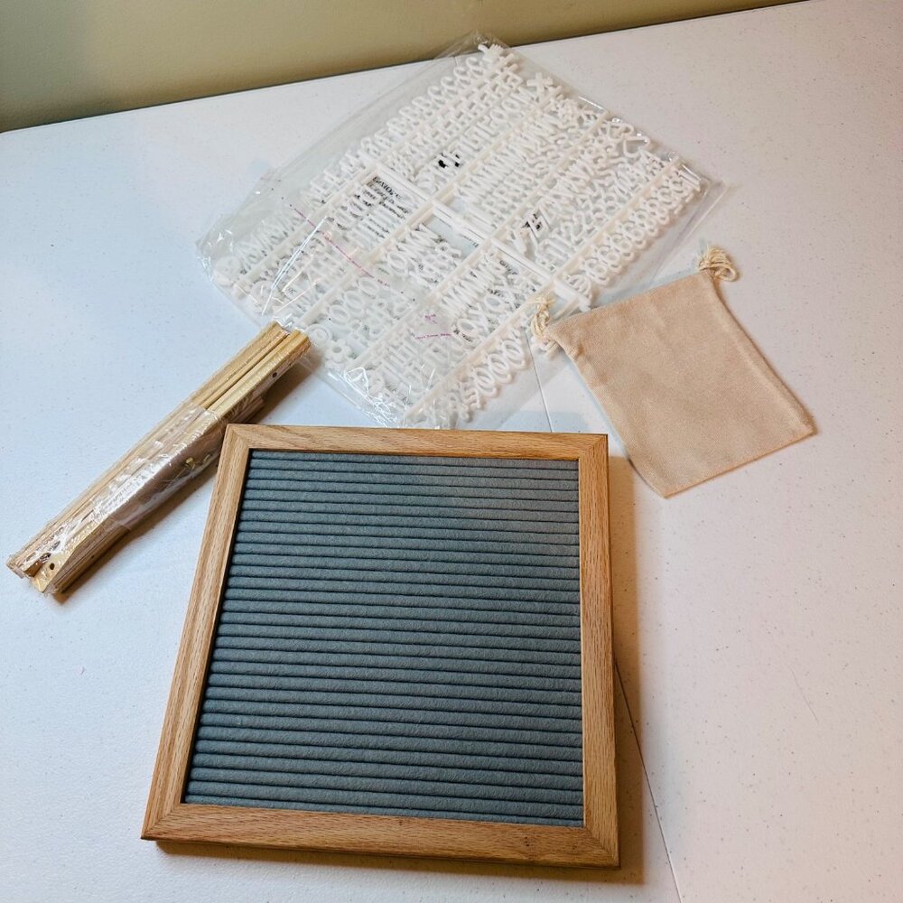 Gray Felt Letter Board Changeable Message Board Oak frame wall or tabletop
